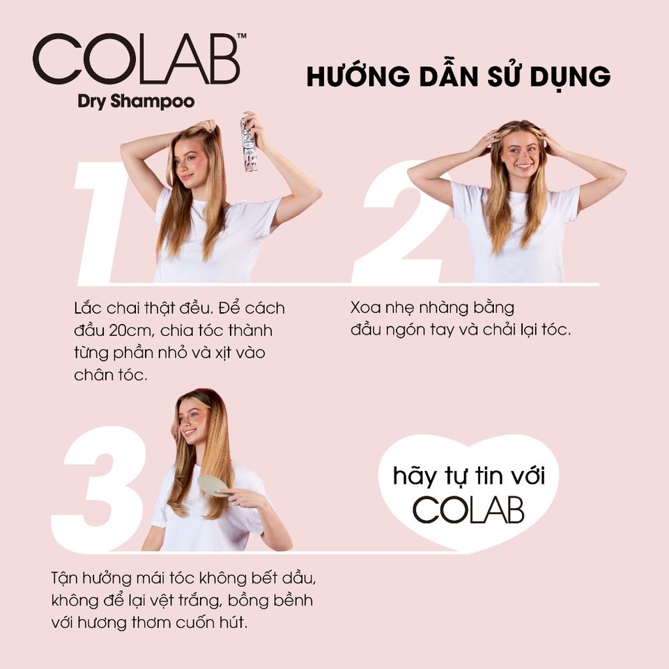 Dầu Gội Khô Colab Mini 50ml - Dầu gội du lịch, làm sạch tóc bồng bềnh chỉ trong 5 giây, không để lại vệt trắng, mùi hương lâu.