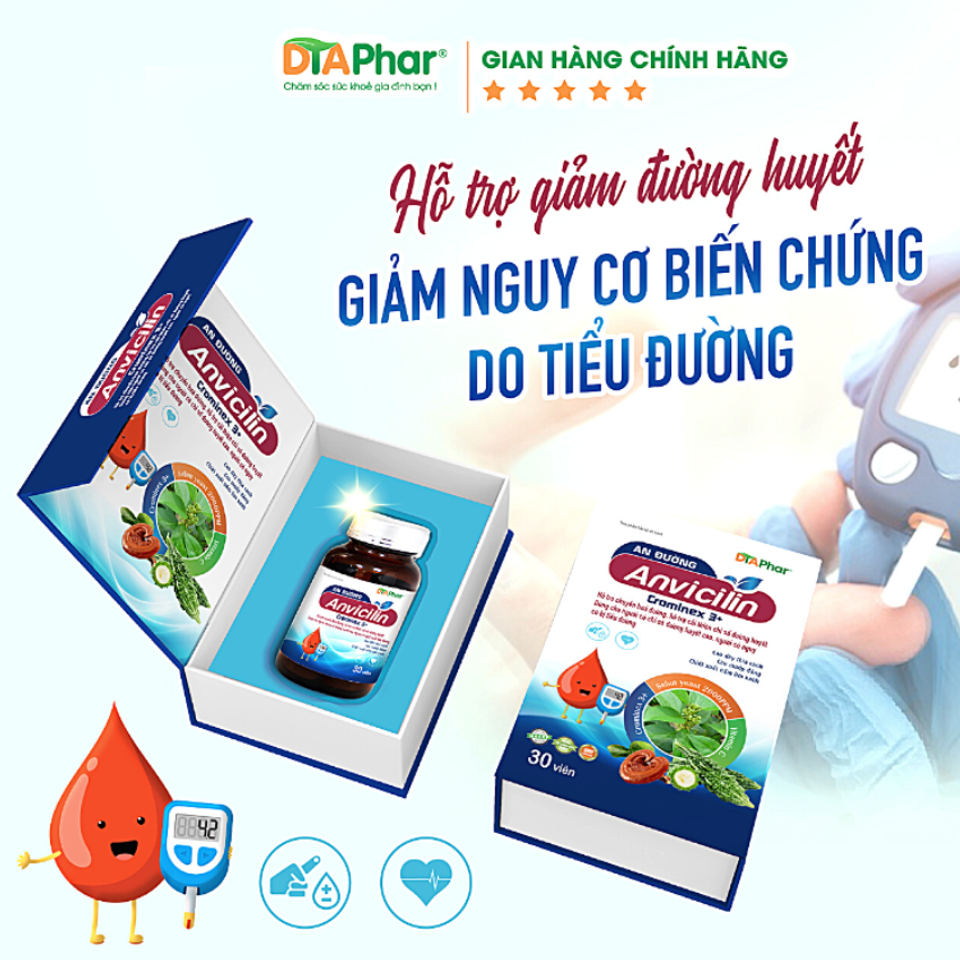 Viên uống Anvicilin - Hỗ trợ chuyển hoá đường, cải thiện chỉ số đường huyết, 30 viên cho người tiểu đường và huyết áp cao