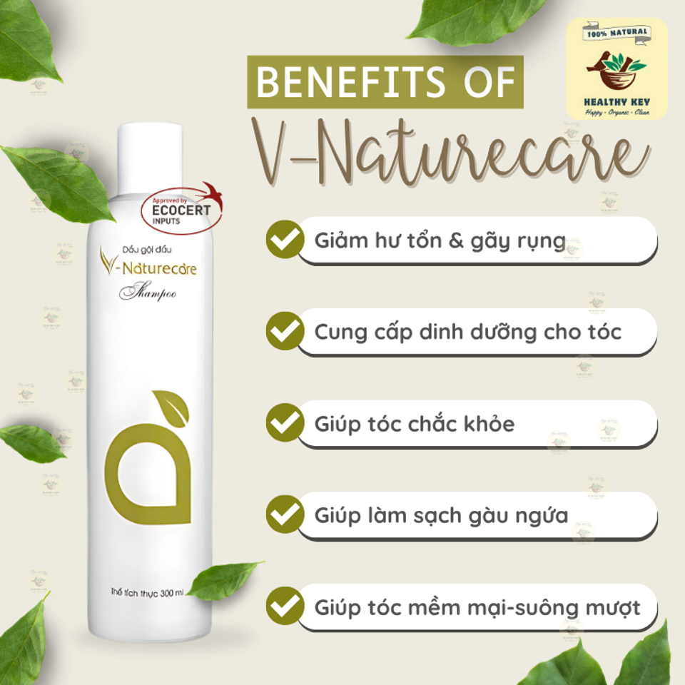 Dầu Gội Thảo Mộc Vnaturecare Organic 300mL - Giảm Rụng, Ngăn Gàu, Dưỡng Tóc Khỏe Mượt, Không Kích Ứng Da Đầu