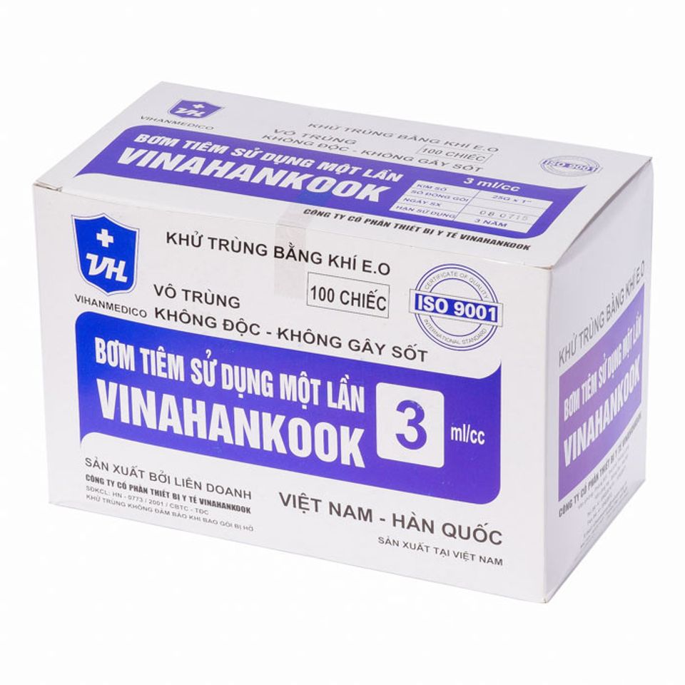 Bơm Kim Tiêm 3cc/5cc Vinahankook Vô Trùng - Dụng Cụ Y Tế Sử Dụng 1 Lần - Không Độc, Không Gây Sốt