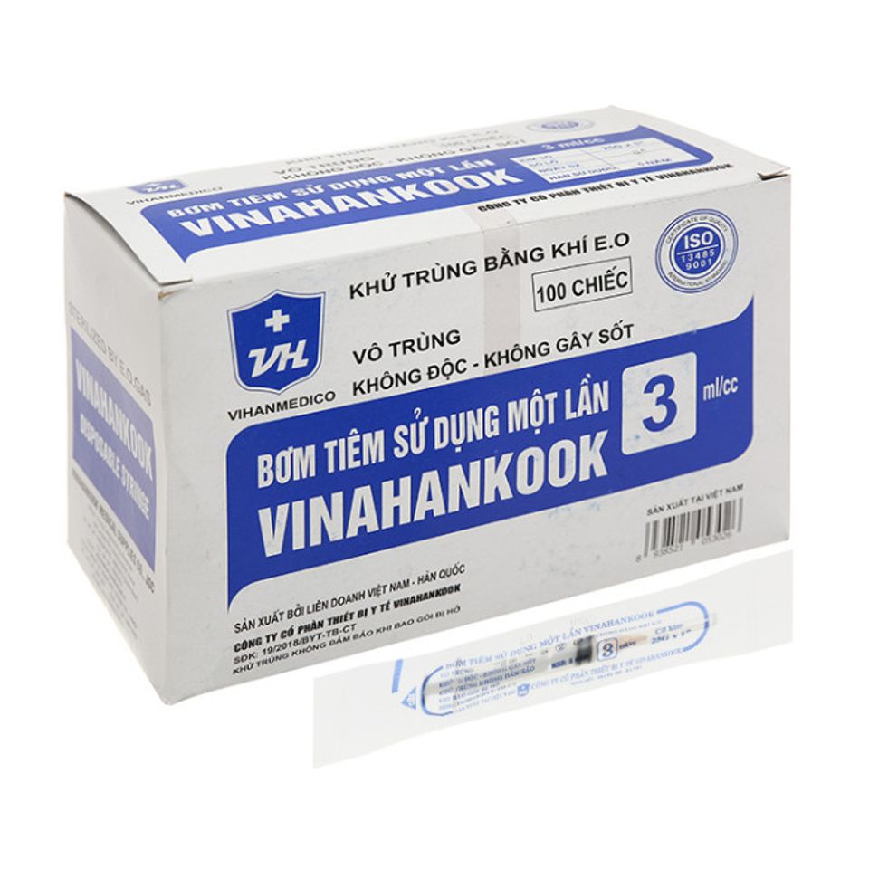 Bơm Kim Tiêm 3cc/5cc Vinahankook Vô Trùng - Dụng Cụ Y Tế Sử Dụng 1 Lần - Không Độc, Không Gây Sốt