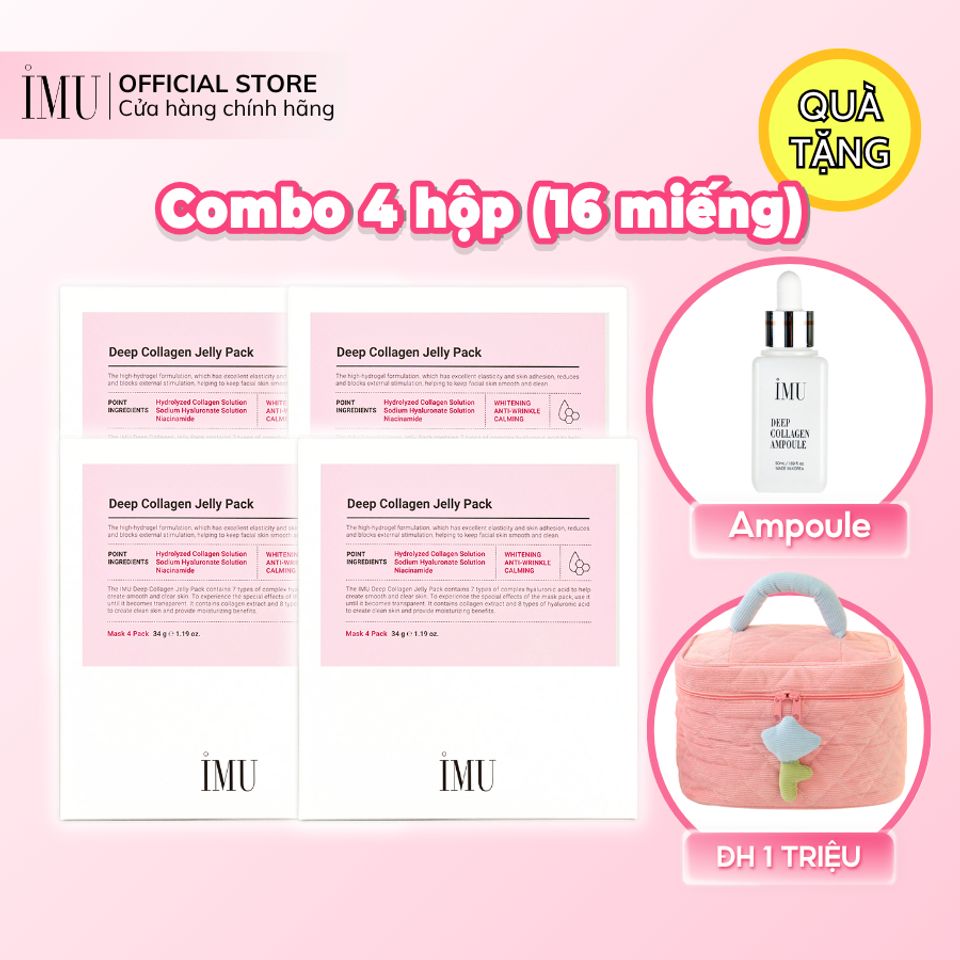 Combo 4 Hộp Mặt Nạ Thạch Collagen Hàn Quốc IMU Deep Collagen Jelly Pack - Dưỡng Ẩm, Chống Lão Hóa, Làm Sáng Da, Hydrogel 34g