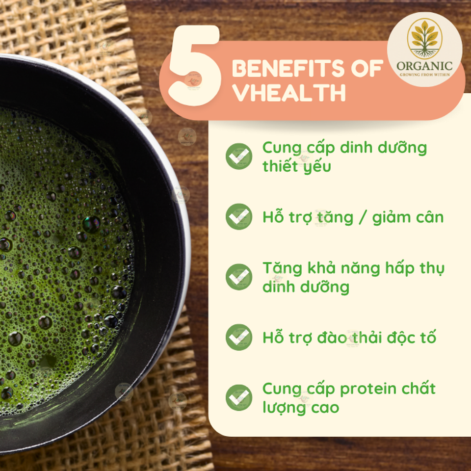 Bột Dinh Dưỡng Vhealth Matcha Hỗ Trợ Giảm Cân Tự Nhiên - Hộp 20 Gói Nguyên Liệu Hữu Cơ, Thơm Ngon, Tiện Lợi Cho Ngày Bận Rộn