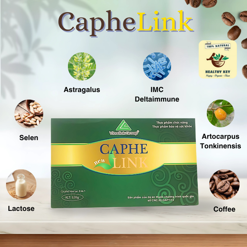 Cà Phê Decaf Caphelink New - Thảo Mộc Hữu Cơ Tỉnh Táo Tự Nhiên, Không Say, Hương Vị Độc Đáo, Hộp 20 Gói