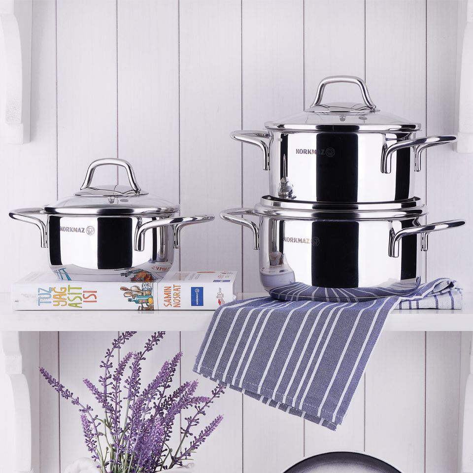 Bộ Nồi Xửng Hấp Inox 18/10 Korkmaz Perla 20cm & 24cm - Đa Năng, Tiện Lợi, Cao Cấp, Thổ Nhĩ Kỳ, Chống Gỉ, Dễ Vệ Sinh