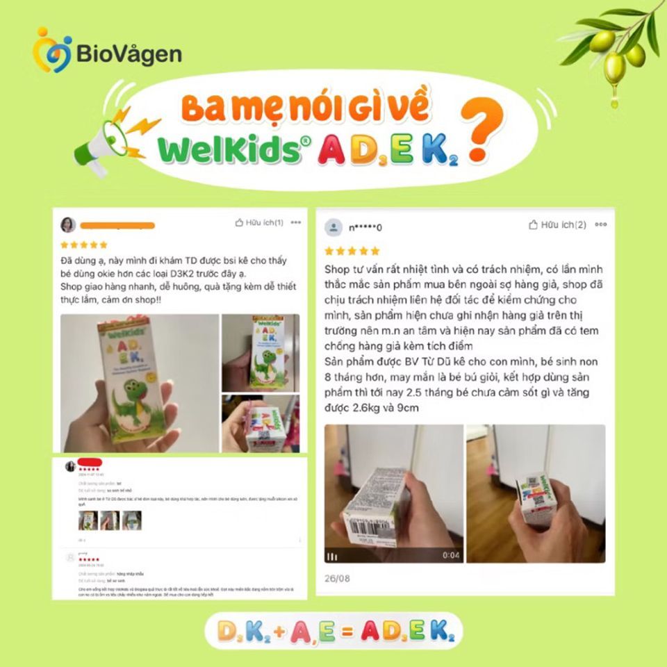 WelKids ADEK - Vitamin D3, K2, A & E Bổ Sung Dinh Dưỡng Cho Bé Tăng Chiều Cao - Dầu Olive Hữu Cơ 10ml