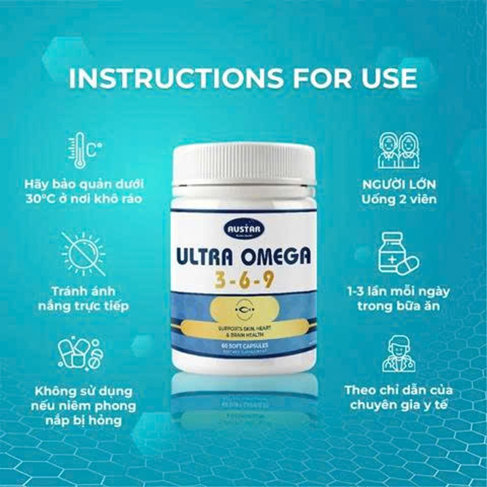 Viên Uống Austar Ultra Omega 3-6-9 - Bổ Não, Đẹp Da, Khỏe Tim, Hỗ Trợ Sức Khỏe Tổng Thể (60 Viên)