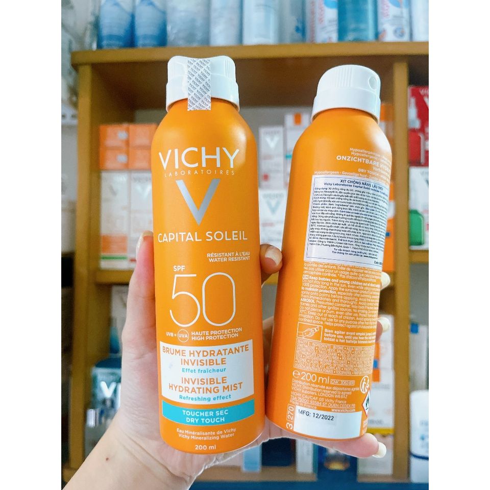 Kem Chống Nắng Toàn Thân Dạng Xịt Vichy SPF 50 - Bảo Vệ Da Chống Tia UV, Không Để Lại Vệt Trắng, Tiện Dụng 200ml