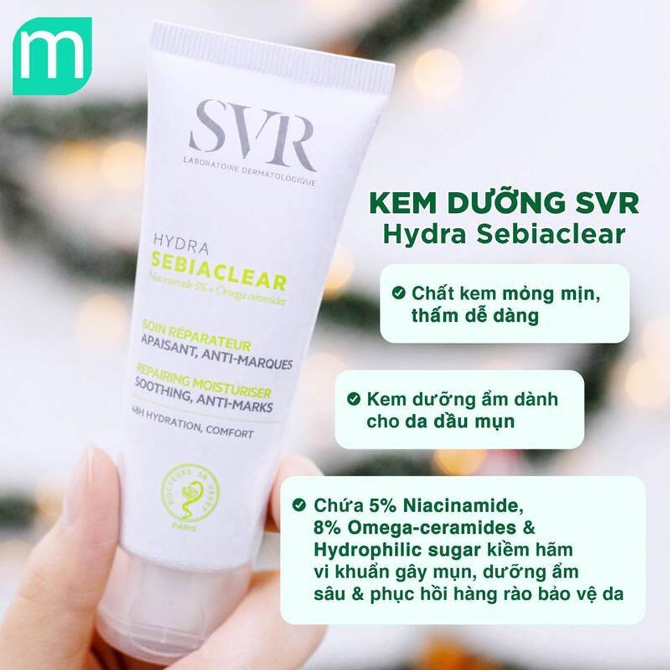Kem Dưỡng Ẩm SVR Sebiaclear Hydra 40ml - Dưỡng ẩm, phục hồi da dầu mụn, giảm thâm, kiềm dầu hiệu quả cho làn da mịn màng