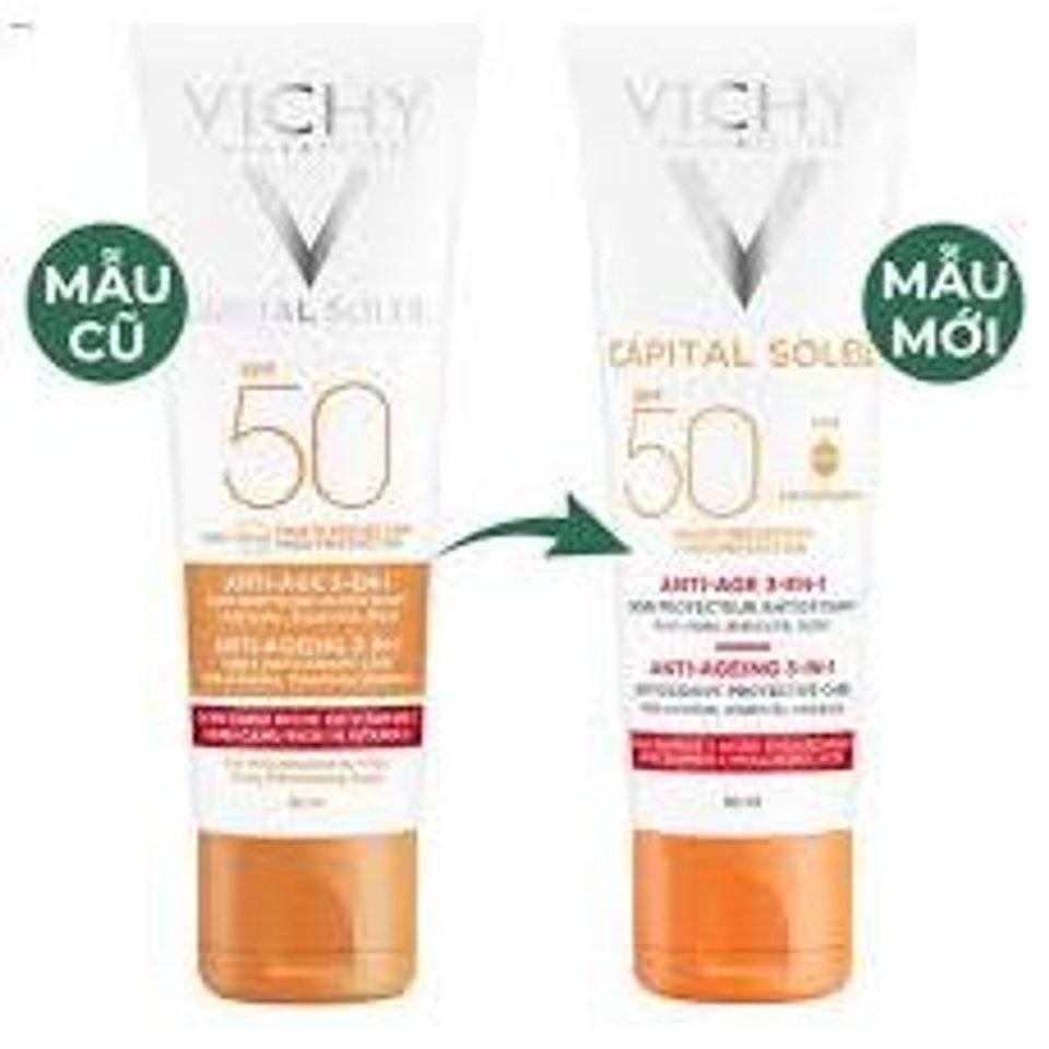 Kem Chống Nắng Vichy Capital Soleil 3in1 SPF50 50ml - Bảo Vệ Da, Giảm Lão Hóa, Dành Cho Da Nhạy Cảm, Chống UVA/UVB Tối Ưu