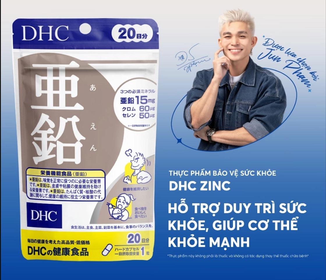 Viên Uống Bổ Sung Kẽm DHC ZinC 20 & 60 Ngày - Thực Phẩm Bảo Vệ Sức Khỏe Hỗ Trợ Duy Trì Mái Tóc Khỏe Mạnh, Da Mịn Màng