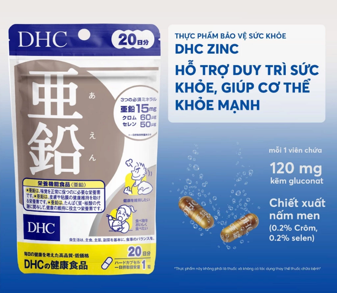 Viên Uống Bổ Sung Kẽm DHC ZinC 20 & 60 Ngày - Thực Phẩm Bảo Vệ Sức Khỏe Hỗ Trợ Duy Trì Mái Tóc Khỏe Mạnh, Da Mịn Màng