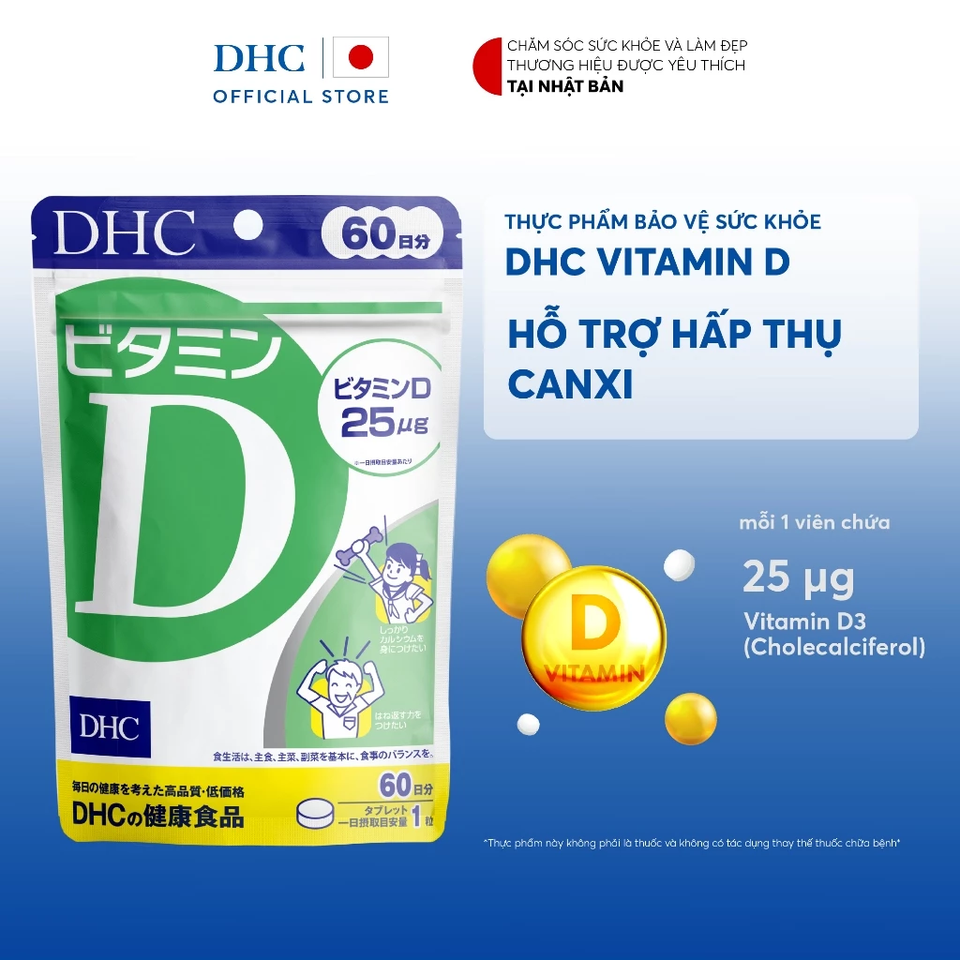 Viên uống DHC Vitamin D3 60 viên - Hỗ trợ tăng cường miễn dịch và hấp thu canxi - Bổ sung vitamin D cho người lớn
