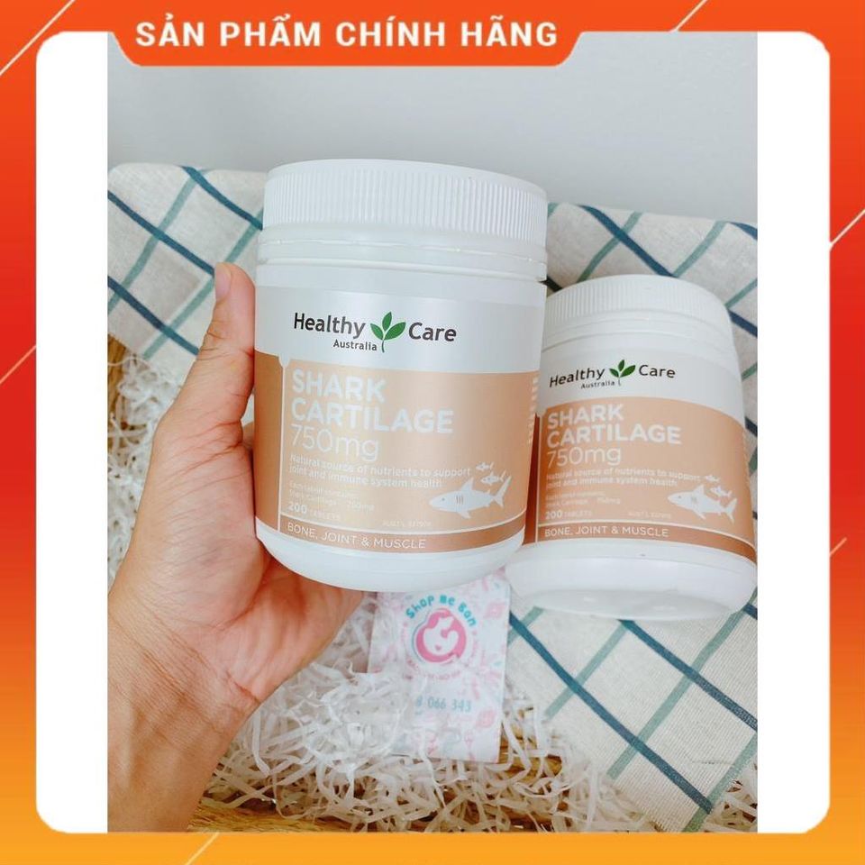 Viên uống Healthy Care Shark Cartilage 750mg - Hỗ trợ sức khỏe xương khớp, giảm đau và viêm khớp, 200 viên nhập khẩu từ Australia