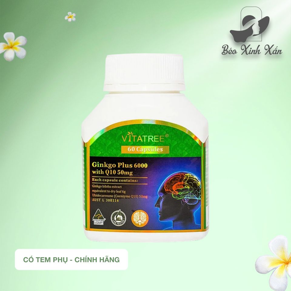 Viên Uống Bổ Não Vitatree Ginkgo Plus 6000mg với Coenzyme Q10 50mg - Tăng Cường Trí Nhớ, Cải Thiện Chức Năng Nhận Thức
