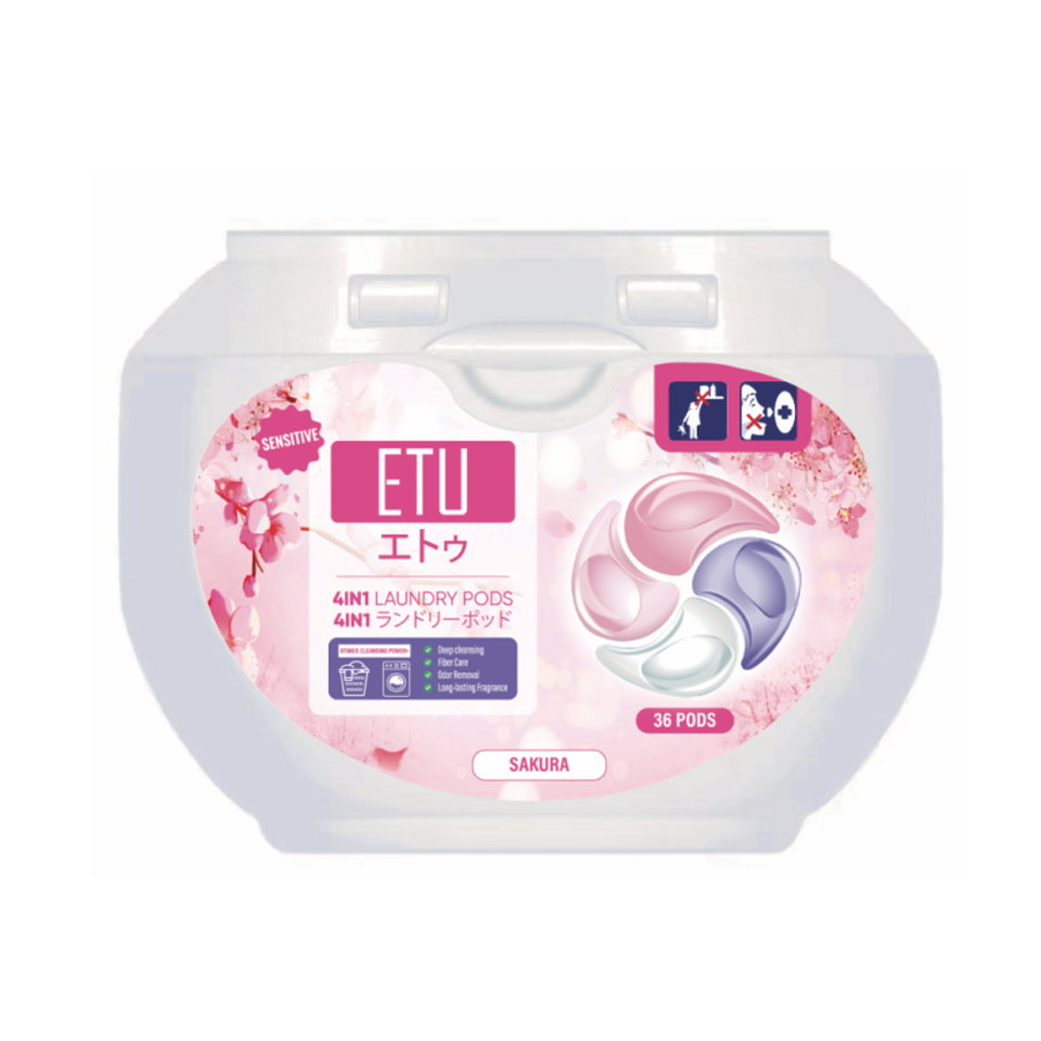 Viên Giặt ETU 4in1 Hương Sakura - Giặt Sạch, Khử Mùi Hiệu Quả, Bảo Vệ Vải - Hộp 36 Viên Nhật Bản 12g/Viên