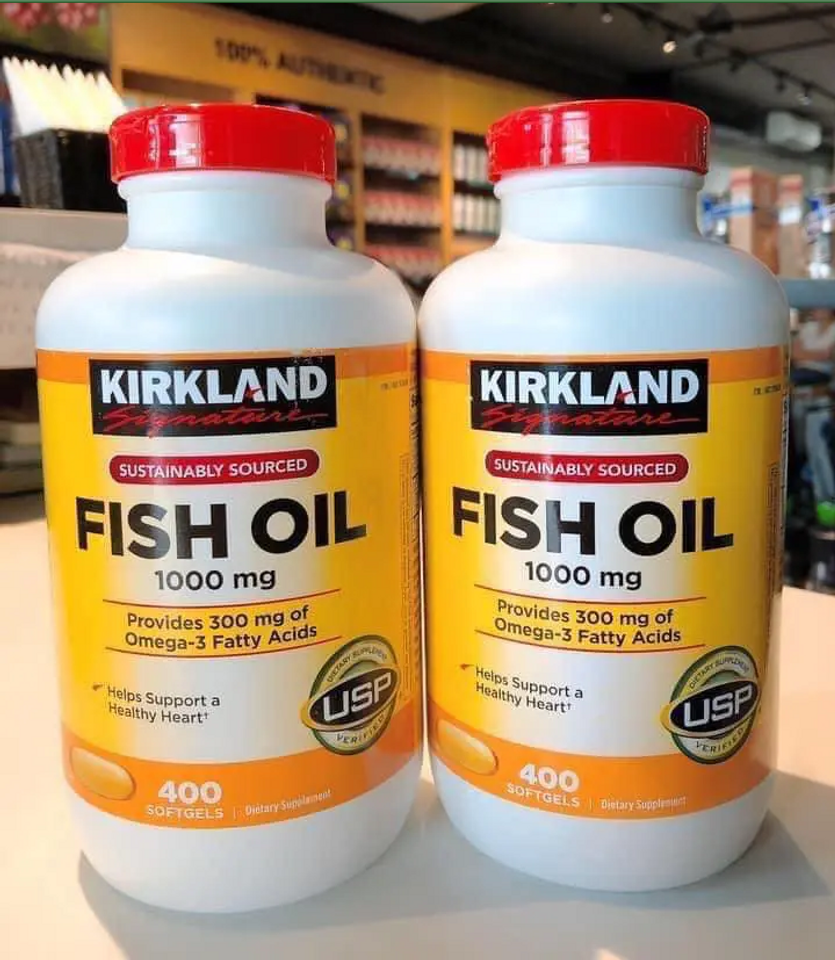 Dầu Cá  Fish oil Kirkland Signature 1000 Mg - Hỗ Trợ Sức Khỏe Tim Mạch và Não Bộ, 400 Viên Omega-3 chất lượng từ Mỹ