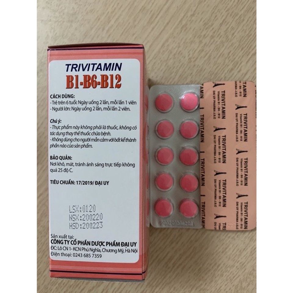 Viên Uống Trivitamin B1 - B6 - B12 Đại Uy Hỗ Trợ Sức Khỏe, Giảm Mệt Mỏi, Cải Thiện Chán Ăn - Hộp 100 Viên Vitamin tổng hợp