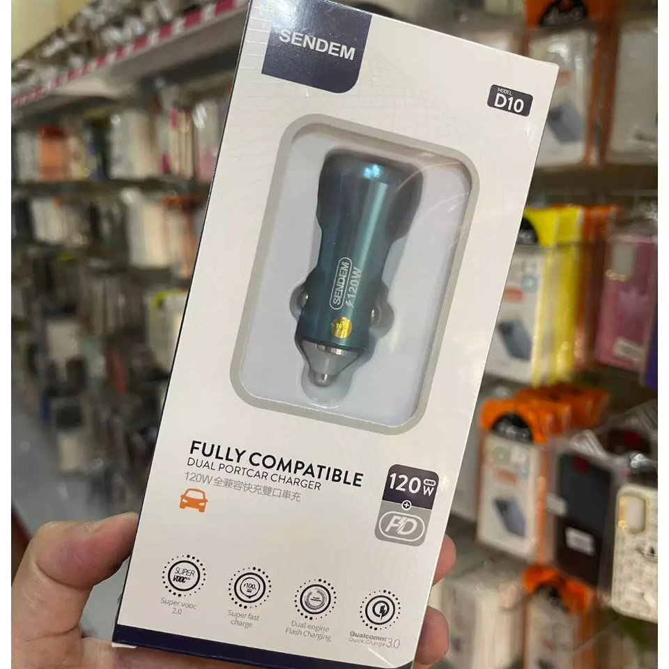Tẩu Sạc Ô Tô Sendem 120W - Sạc Nhanh 2 Cổng PD & QC 3.0 - Tương Thích Mọi Thiết Bị Điện Tử, Thiết Kế Nhỏ Gọn Tiện Lợi