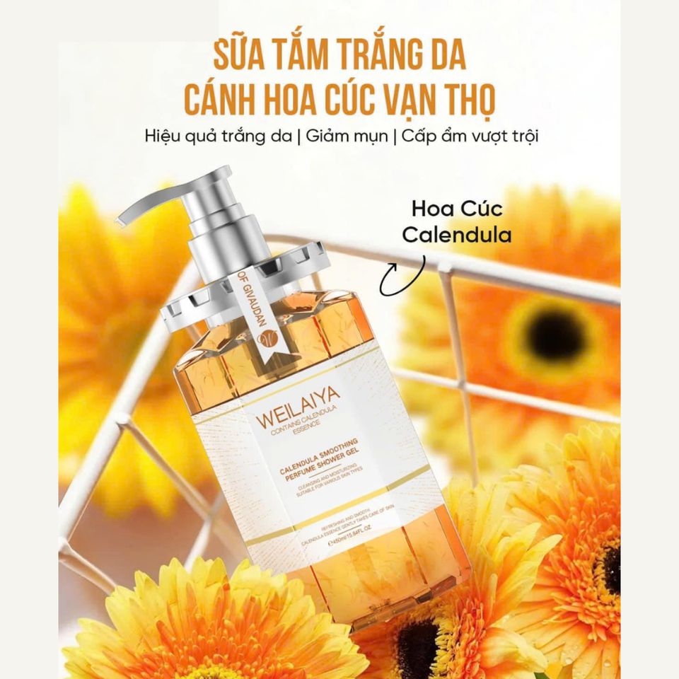 Sữa Tắm Trắng Da Cánh Hoa Cúc Vạn Thọ Weilaiya 450ml - Dưỡng Da Mịn Màng, Chống Viêm, Làm Sáng Tông Da, Chăm Sóc Toàn Thân