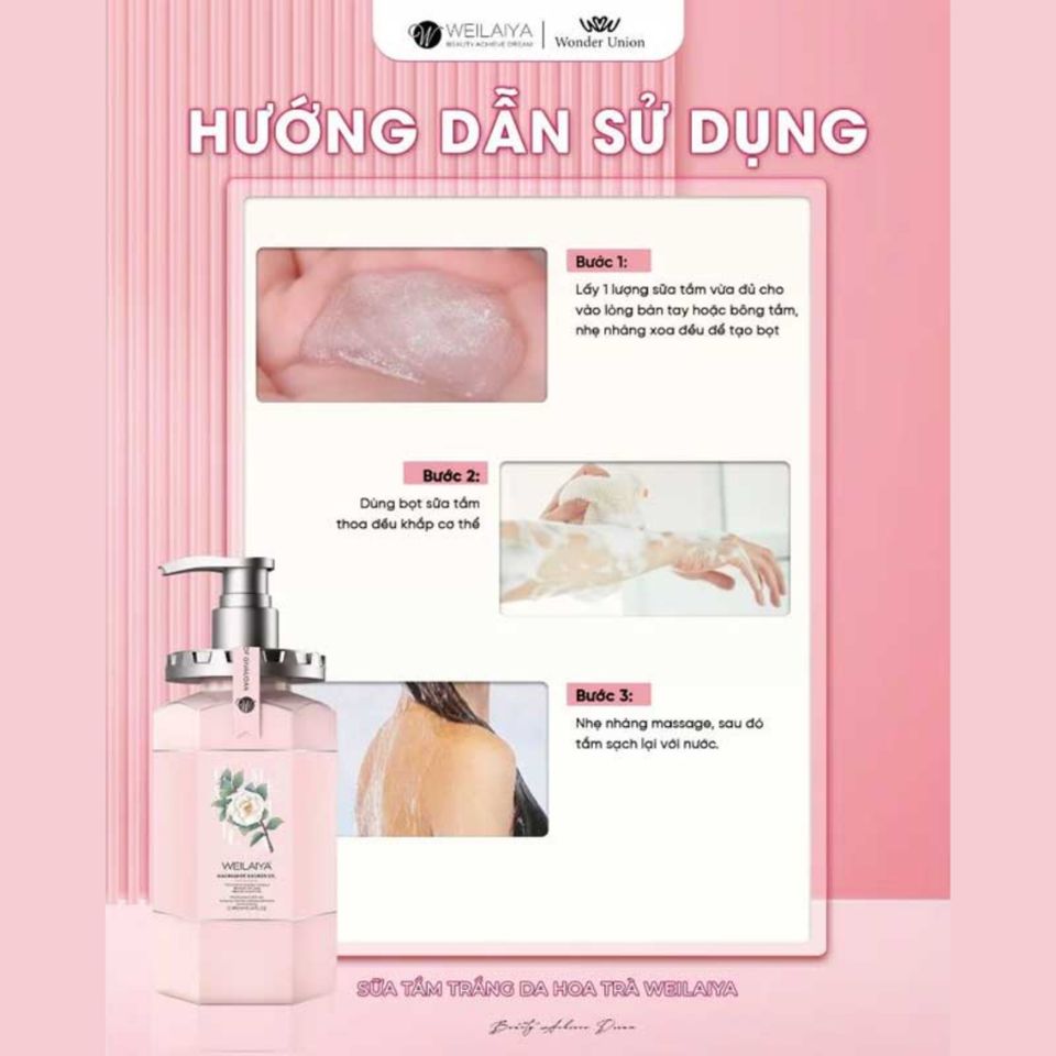 Sữa Tắm Trắng Da Hương Hoa Trà Weilaiya 450ml - Dưỡng Sáng Làn Da, Niacinamide & Công Nghệ SYM WHITE 377, Hương Thơm Sang Trọng