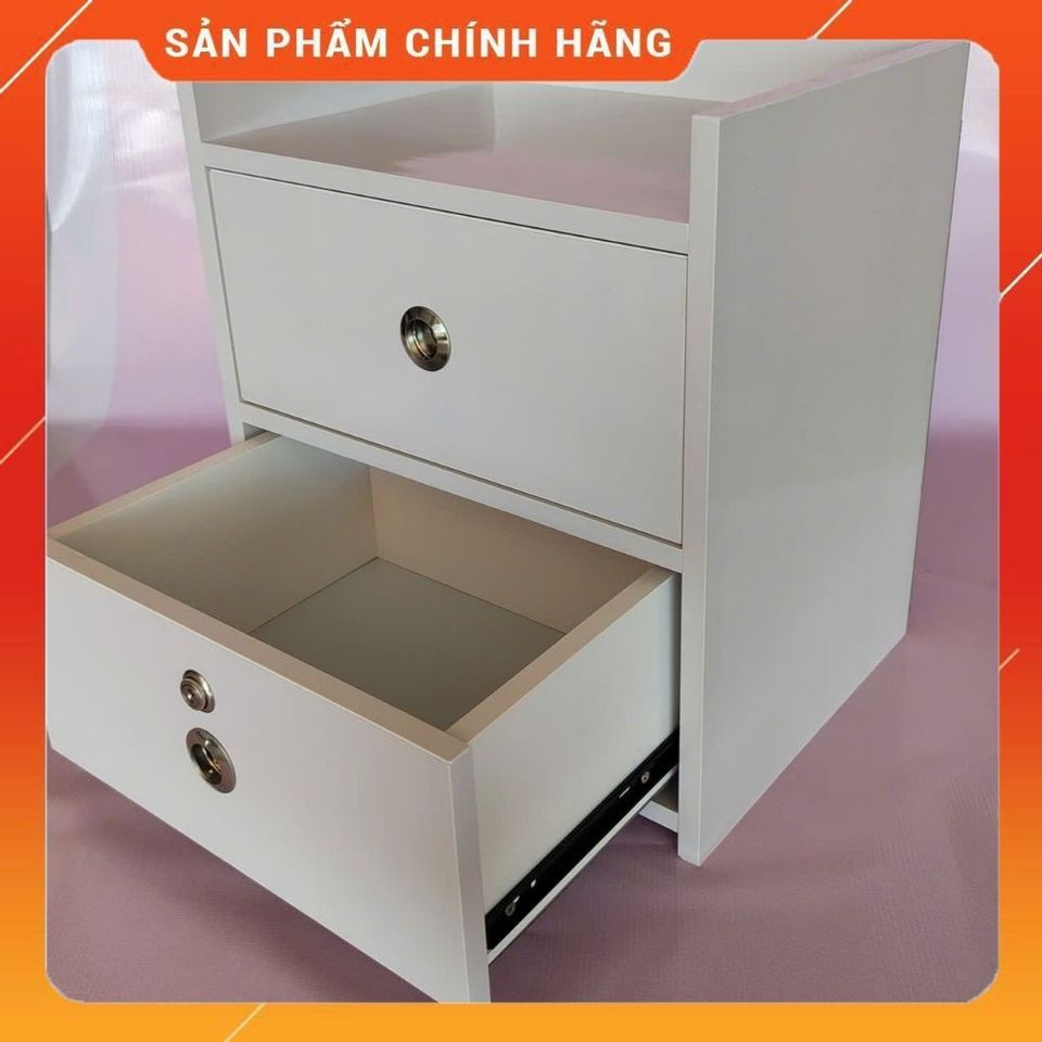 Tủ Đầu Giường Nhựa Cao Cấp 2 Ngăn Kéo Có Khóa Màu Trắng - Sản Phẩm Đã Lắp Sẵn, Tiện Ích Cho Không Gian Sống