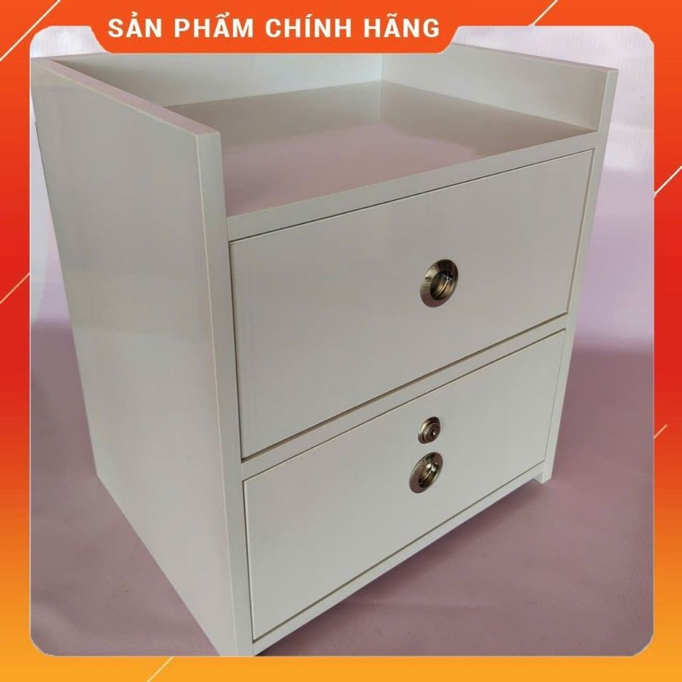 Tủ Đầu Giường Nhựa Cao Cấp 2 Ngăn Kéo Có Khóa Màu Trắng - Sản Phẩm Đã Lắp Sẵn, Tiện Ích Cho Không Gian Sống