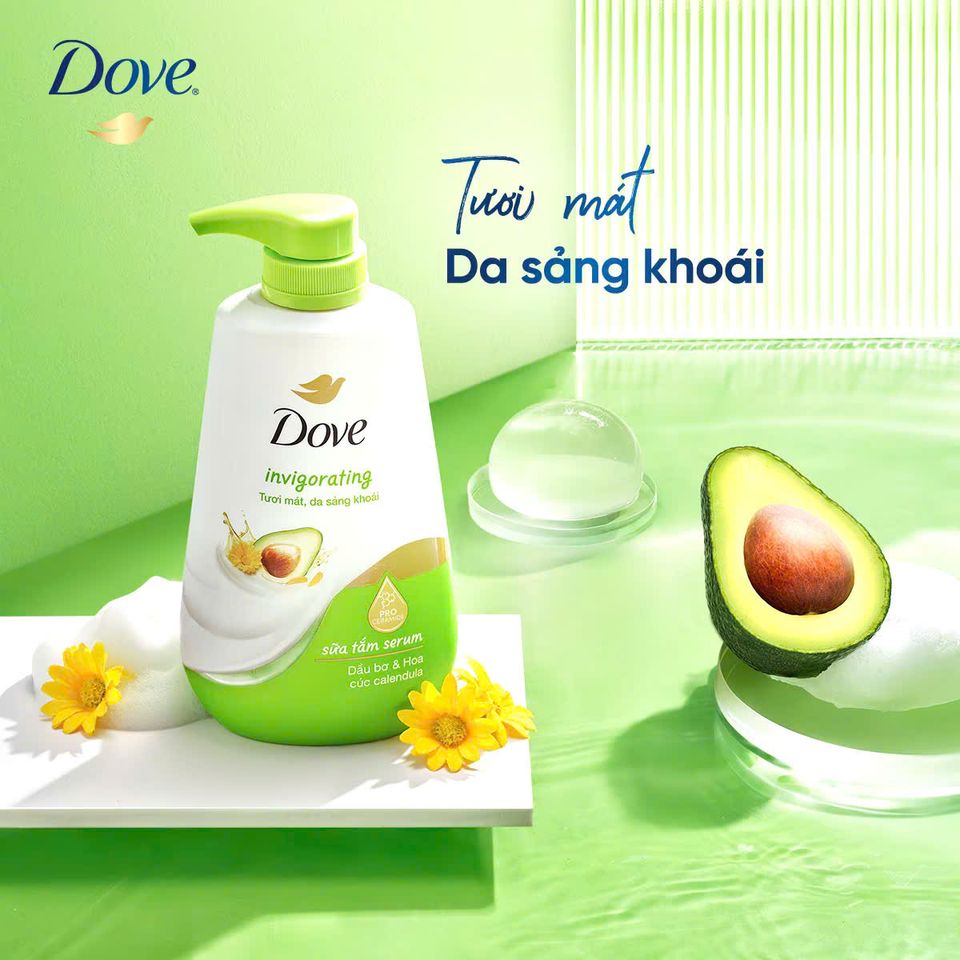 Sữa Tắm Serum Dove Pro-Ceramide Dầu Bơ & Hoa Cúc 500g - Tăng Cường Độ Ẩm, Làm Mềm Da, Tươi Mát, Phù Hợp Với Mọi Loại Da