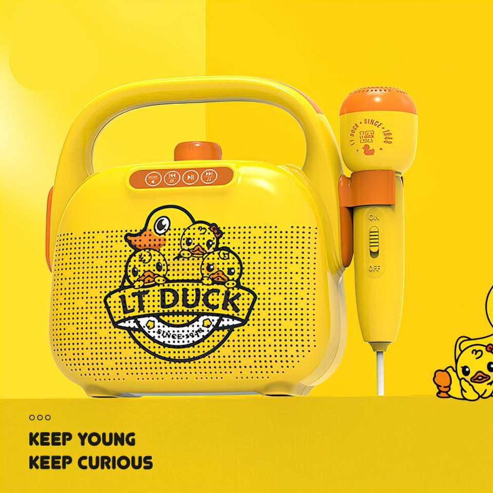 Loa Micro Hát Karaoke Chú Vịt Cho Bé Kết nối Bluetooth điện thoại, Loa mini kèm mic hát cho bé