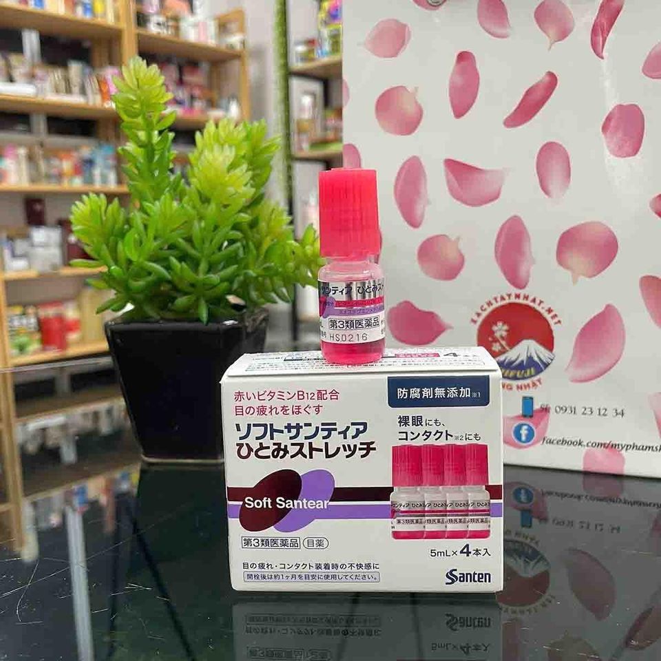 Santen Nước Nhỏ Mắt Soft Santear Hitomi Stretch 5ml x 4 chai Đỏ Mỏi Mắt Nhật Bản