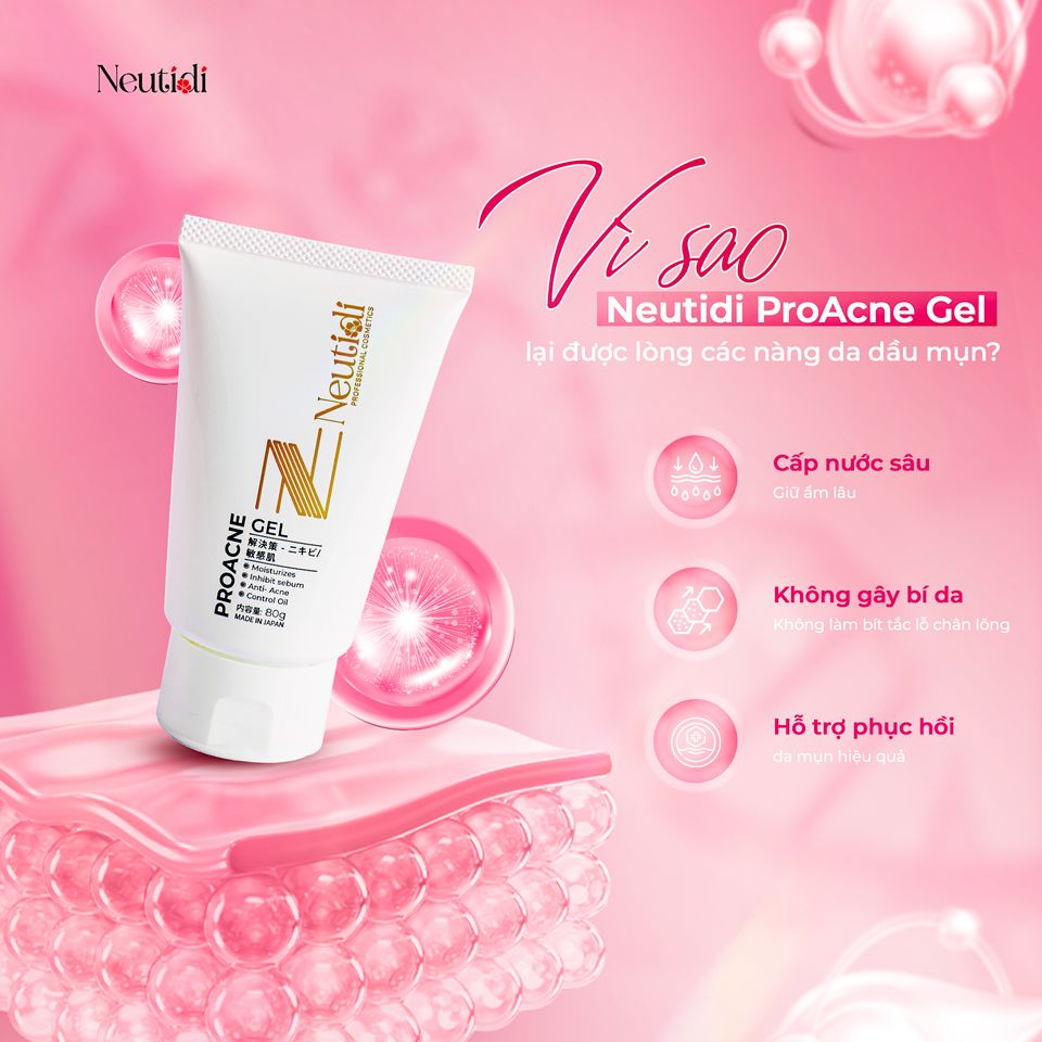 Gel Dưỡng Ẩm Neutidi ProAcne - Chăm Sóc Da Mụn, Ngăn Ngừa Mụn Đầu Đen, Dưỡng Da Dầu Nhạy Cảm 80g