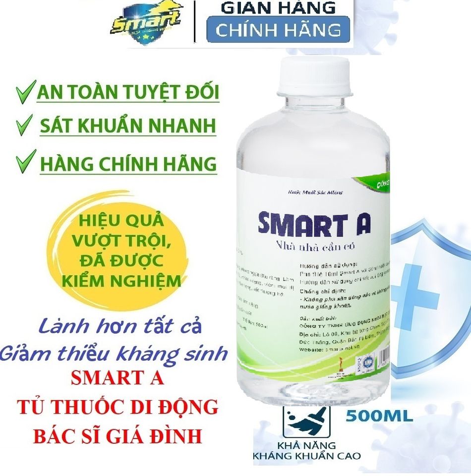 Dung Dịch Sát Khuẩn SmartA 500ml - Khử Khuẩn Da, Vệ Sinh Mũi Họng, An Toàn Cho Gia Đình, Được Sản Xuất Tại Việt Nam