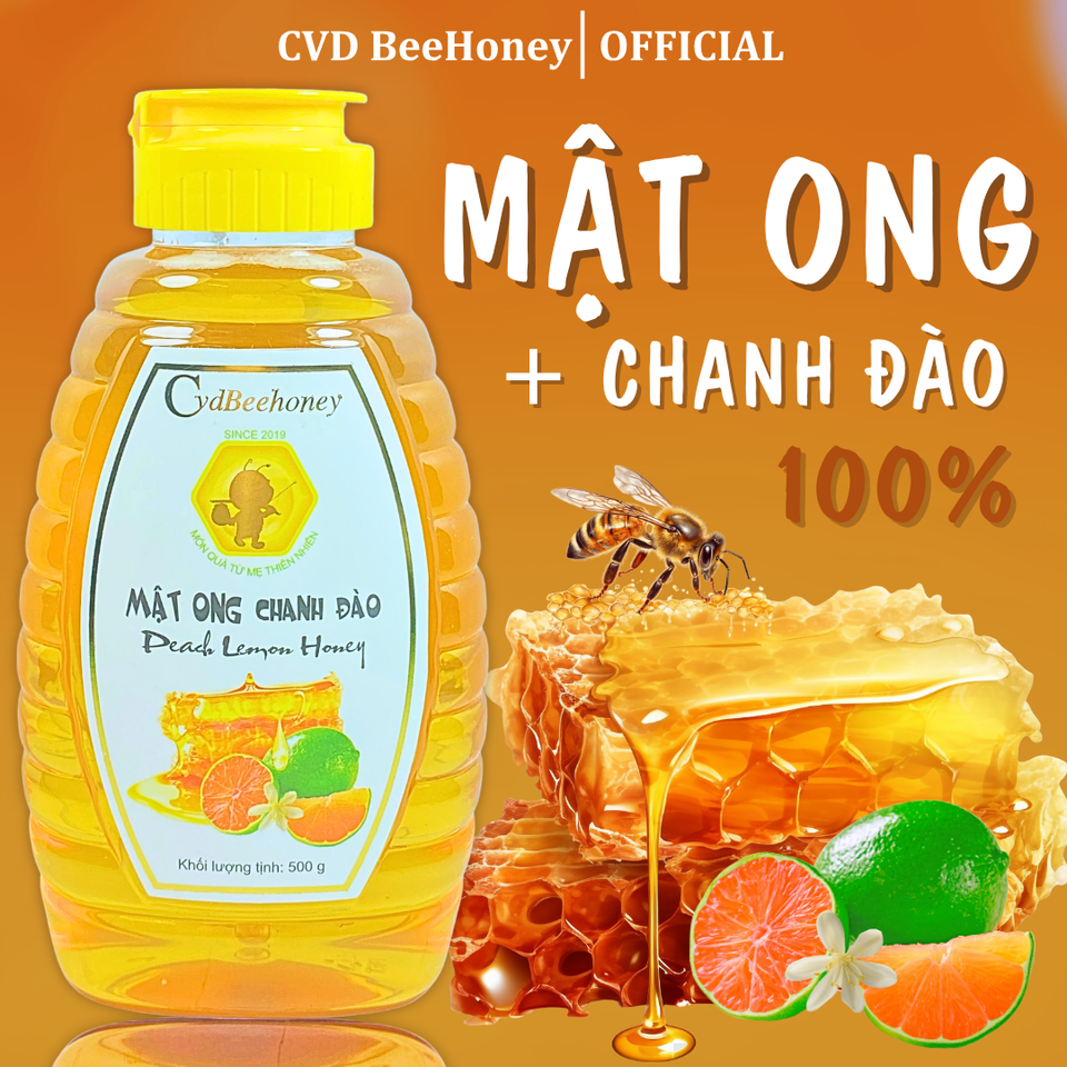 Mật Ong Chanh Đào Nguyên Chất CVDBEEHONEY 500g - Tăng Đề Kháng, Hỗ Trợ Sức Khỏe, Làm Đẹp Da Từ Thiên Nhiên