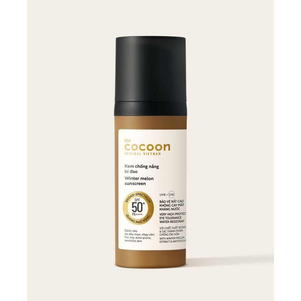 Kem Chống Nắng Bí Đao Cocoon 50ml - Bảo Vệ Da Chống UVA, UVB, Dành Cho Da Nhạy Cảm, Tặng Nước Tẩy Trang 500ml