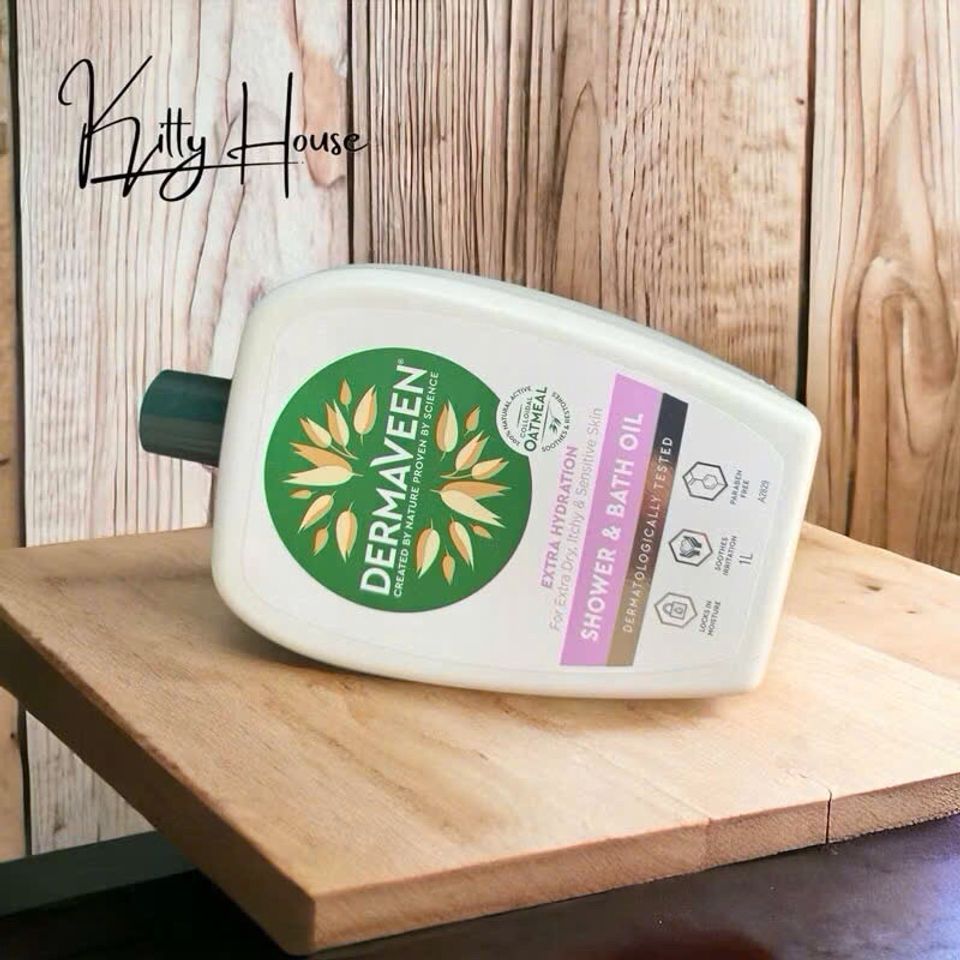 Dầu tắm DermaVeen Extra Hydration 1L - Dưỡng ẩm & làm dịu da khô, nhạy cảm - Không chứa paraben, phù hợp cho trẻ em và người lớn