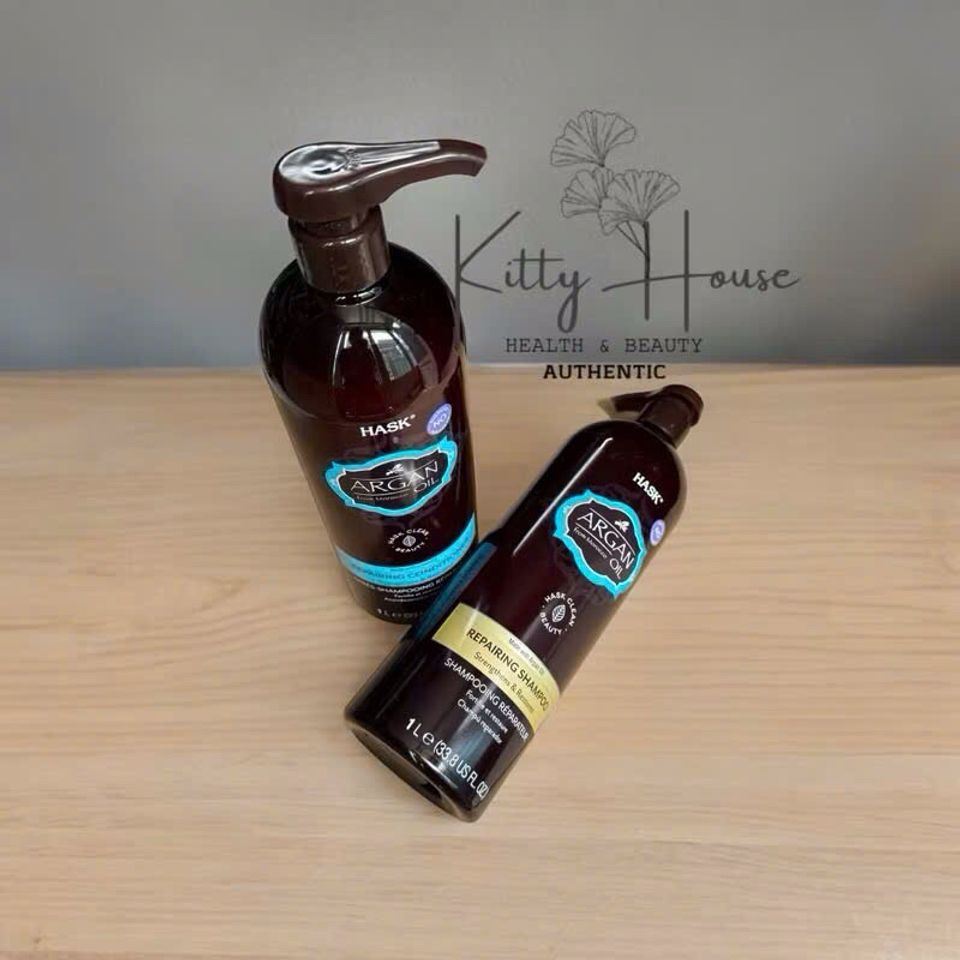 Bộ Dầu Gội và Xả Hask Argan Oil Morocco 1 Lít - Phục Hồi Tóc Khô, Hư Tổn, Mượt Mà, Thơm Ngát