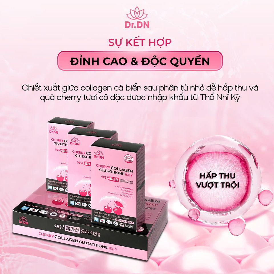 Thạch Cherry Collagen Glutathione Dr.DN - Cải Thiện Độ Đàn Hồi, Làm Sáng Da, Hỗ Trợ Giảm Nếp Nhăn, Hương Vị Ngon, Tiện Lợi Sử Dụng