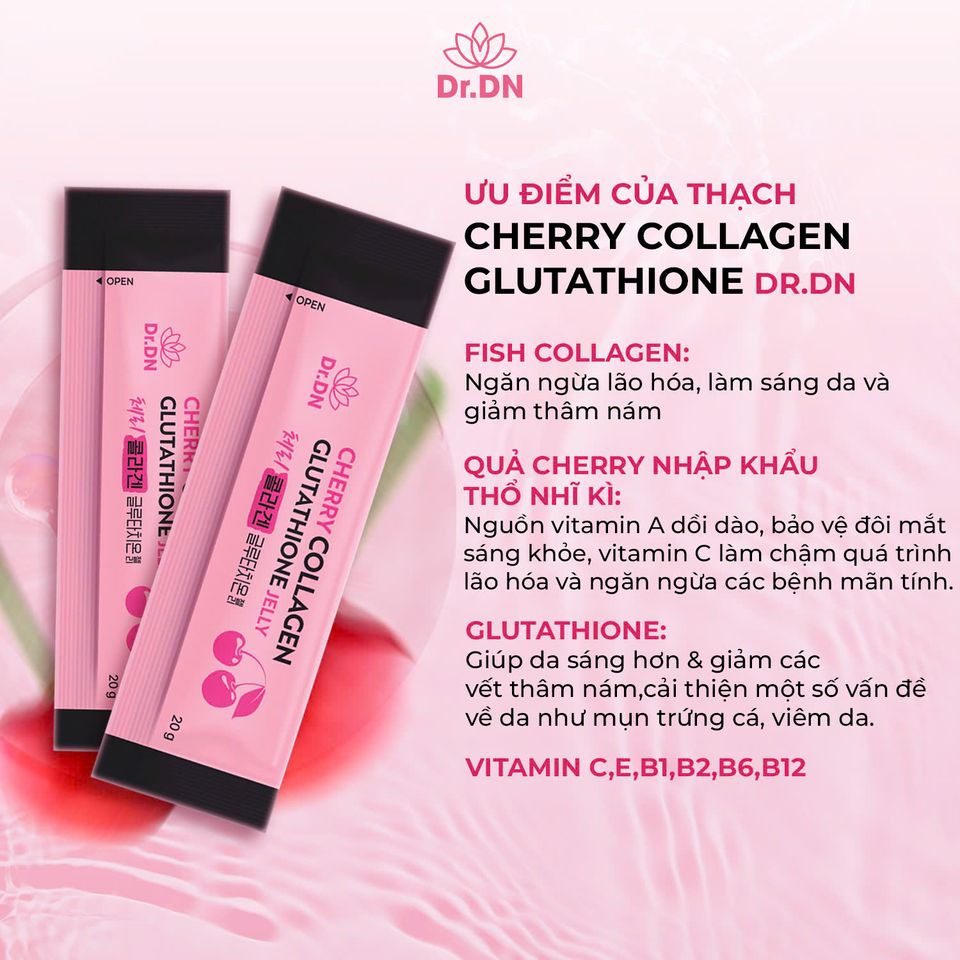 Thạch Cherry Collagen Glutathione Dr.DN - Cải Thiện Độ Đàn Hồi, Làm Sáng Da, Hỗ Trợ Giảm Nếp Nhăn, Hương Vị Ngon, Tiện Lợi Sử Dụng