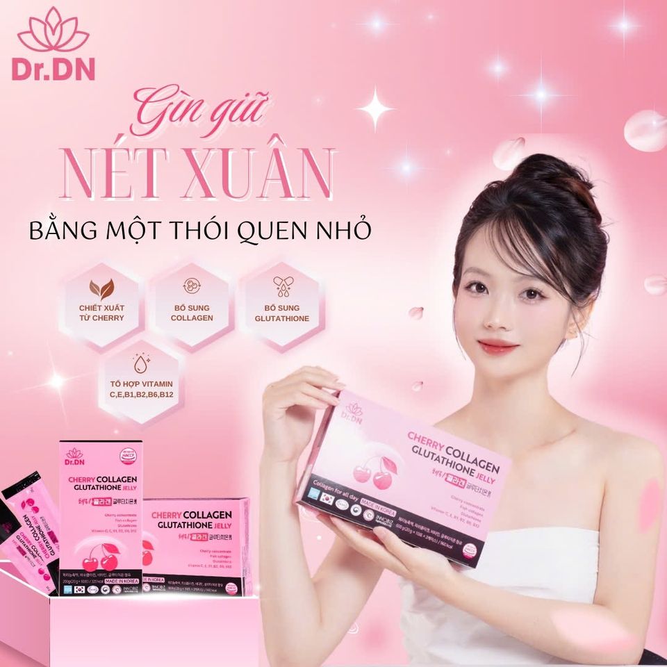 Thạch Cherry Collagen Glutathione Dr.DN - Cải Thiện Độ Đàn Hồi, Làm Sáng Da, Hỗ Trợ Giảm Nếp Nhăn, Hương Vị Ngon, Tiện Lợi Sử Dụng
