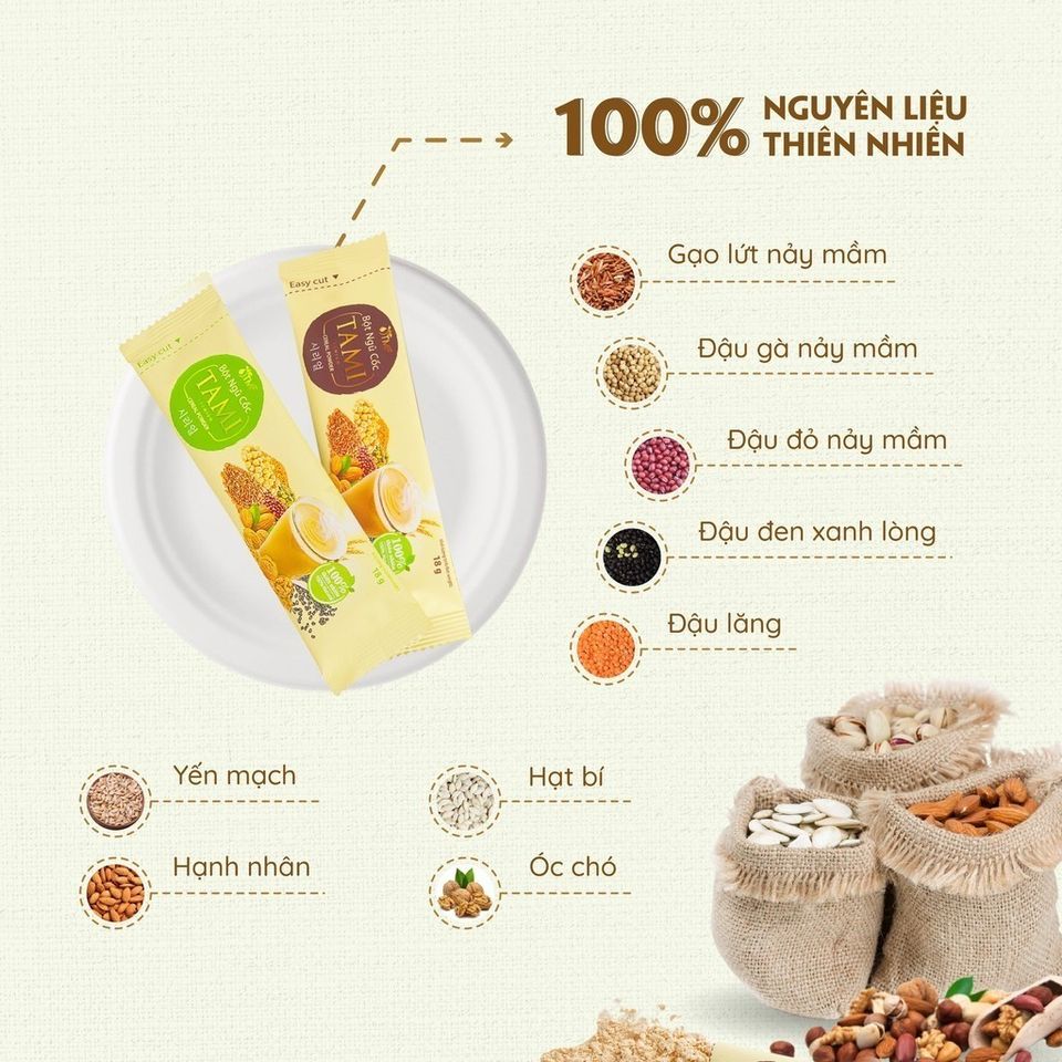 Bột Ngũ Cốc Nảy Mầm Tami TÂM MINH FOODS - Set 2 Gói 18g Tự Nhiên, Hỗ Trợ Dinh Dưỡng Cho Mọi Lứa Tuổi, Pha Nhanh Với Nước Nóng