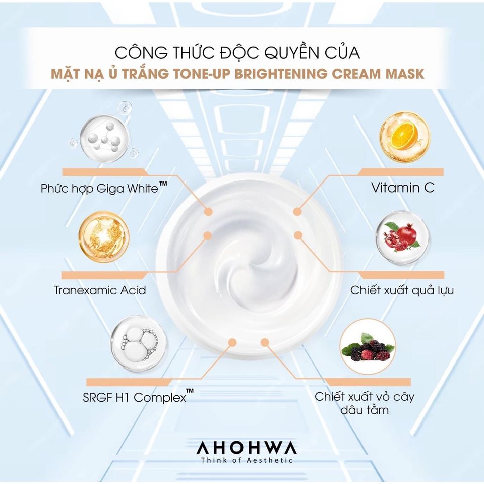 Mặt Nạ Ủ Trắng AHOHWA Dưỡng Da Sáng Mịn Tone-Up Cream Mask 20g - Giảm Thâm Nám, Tăng Cường Vitamin C, Chiết Xuất Thiên Nhiên