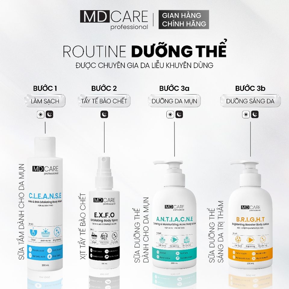 Sữa Dưỡng Thể MD CARE Chống Mụn - Dưỡng Ẩm Với 8% Azeclair & 5% Niacinamide 200ml, Giúp Làm Dịu Da Mụn, Trị Mụn Lưng Ngực