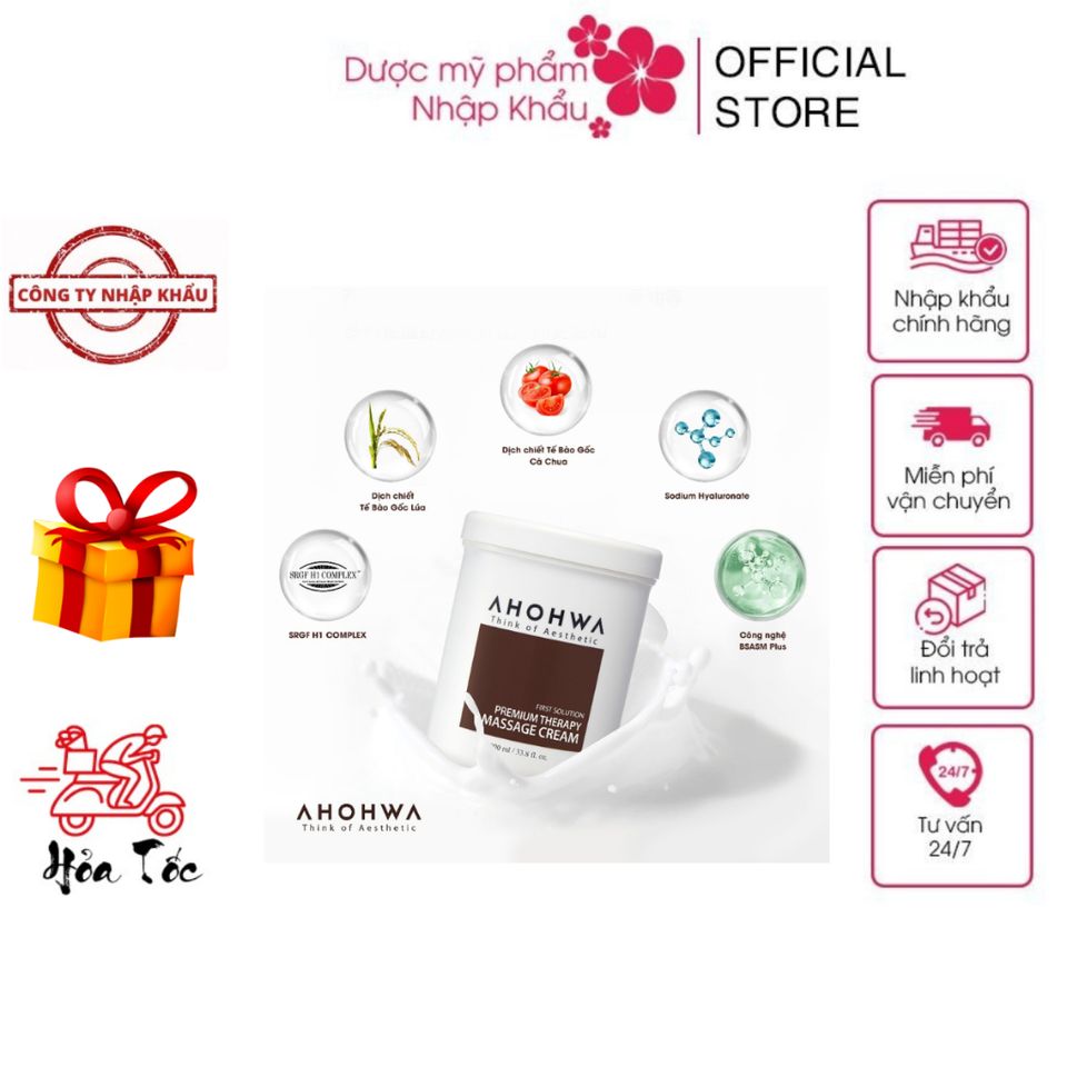 Kem Massage Body Ahohwa Premium 1000ml - Dưỡng Ẩm, Phục Hồi Da, Làm Sạch Lỗ Chân Lông, Nâng Cơ Thương Hiệu Hàn Quốc