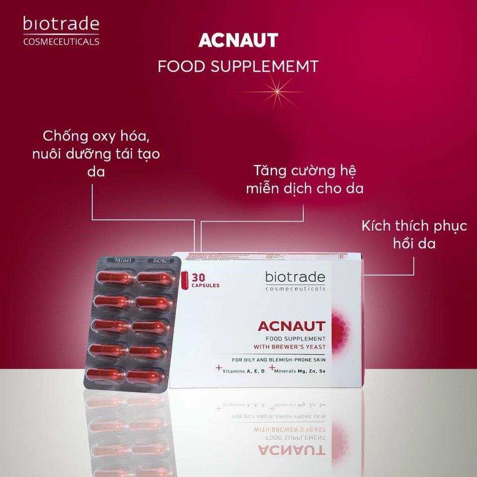 Viên Uống Giảm Mụn Biotrade Acnaut - Thực Phẩm Chức Năng 30 Viên, Hỗ Trợ Da Sáng Khỏe, Giảm Thâm, Kiềm Dầu