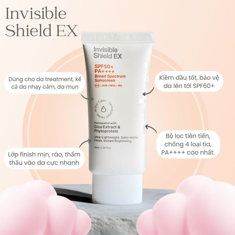 Kem Chống Nắng EPI-RX Invisible Shield Ex SPF50+ / PA++++ - Phổ Rộng, Siêu Mỏng Nhẹ, Nâng Tone, Kiềm Dầu Cho Mọi Loại Da