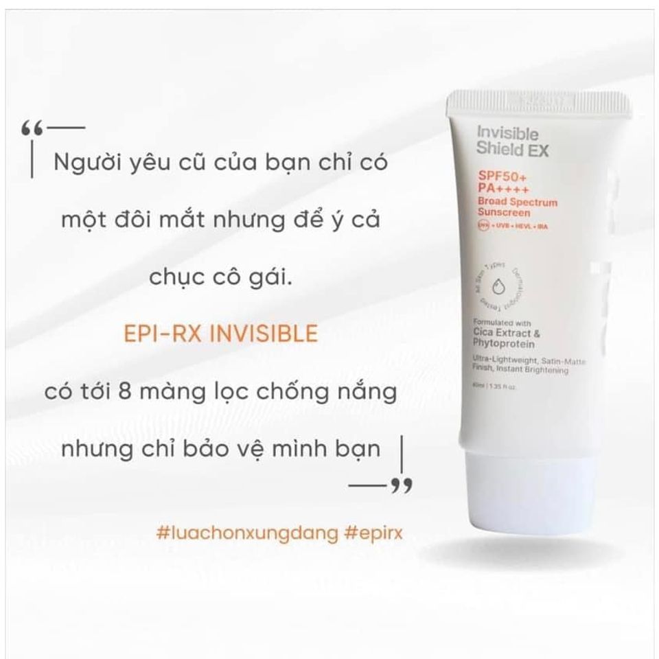 Kem Chống Nắng EPI-RX Invisible Shield Ex SPF50+ / PA++++ - Phổ Rộng, Siêu Mỏng Nhẹ, Nâng Tone, Kiềm Dầu Cho Mọi Loại Da