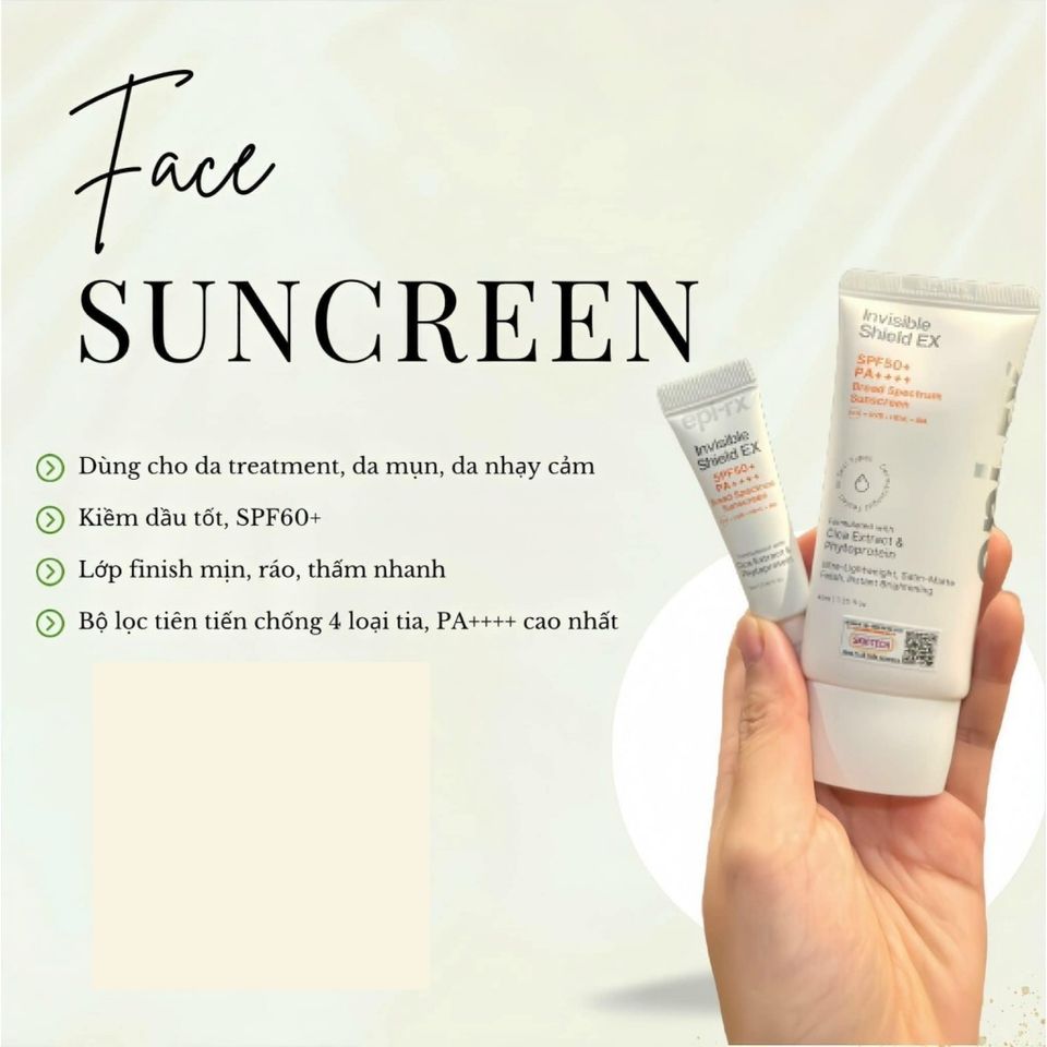 Kem Chống Nắng EPI-RX Invisible Shield Ex SPF50+ / PA++++ - Phổ Rộng, Siêu Mỏng Nhẹ, Nâng Tone, Kiềm Dầu Cho Mọi Loại Da