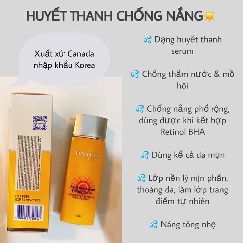 Huyết Thanh TENAMYD Aqua Sun Serum SPF50/PA+++ - Tinh Chất Chống Nắng Dạng Nước, Phù Hợp Mọi Loại Da, An Toàn, Hiệu Quả
