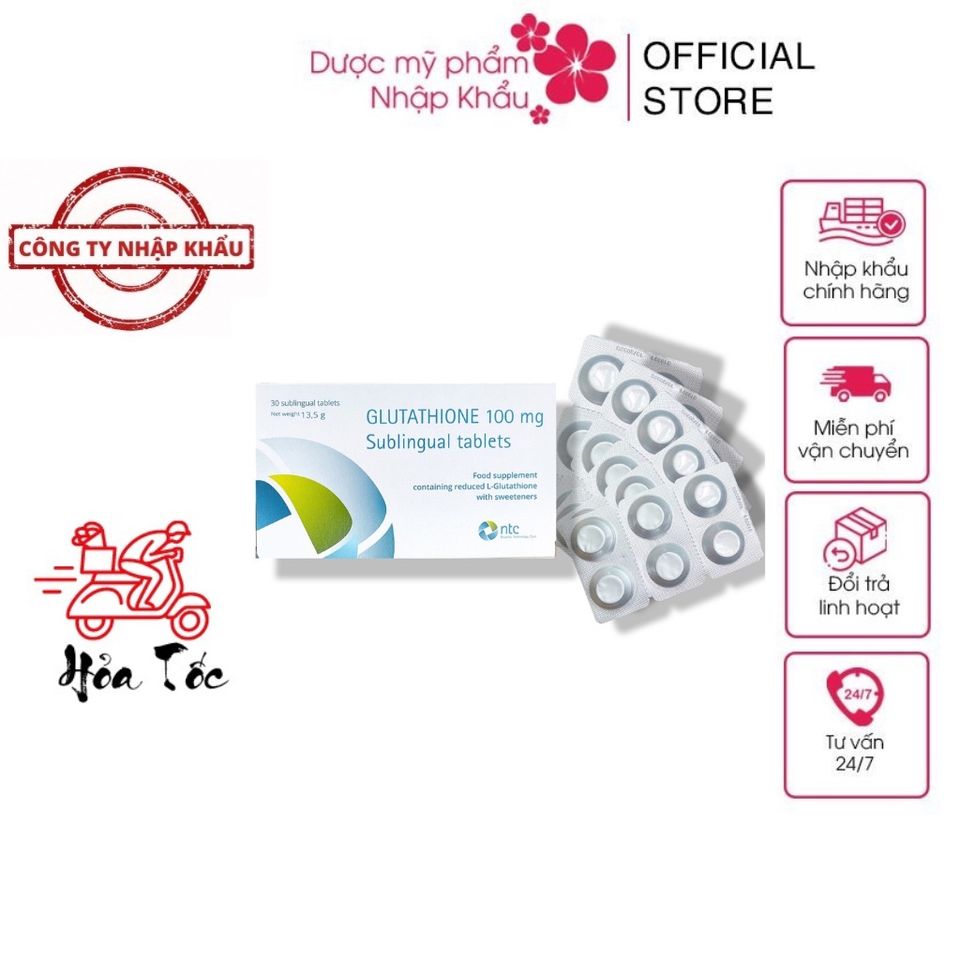 Viên ngậm Glutathione 100mg Trắng Da Toàn Thân Giảm Nám Tàn Nhang - Hàng Nhập Khẩu Ý, 30 Viên