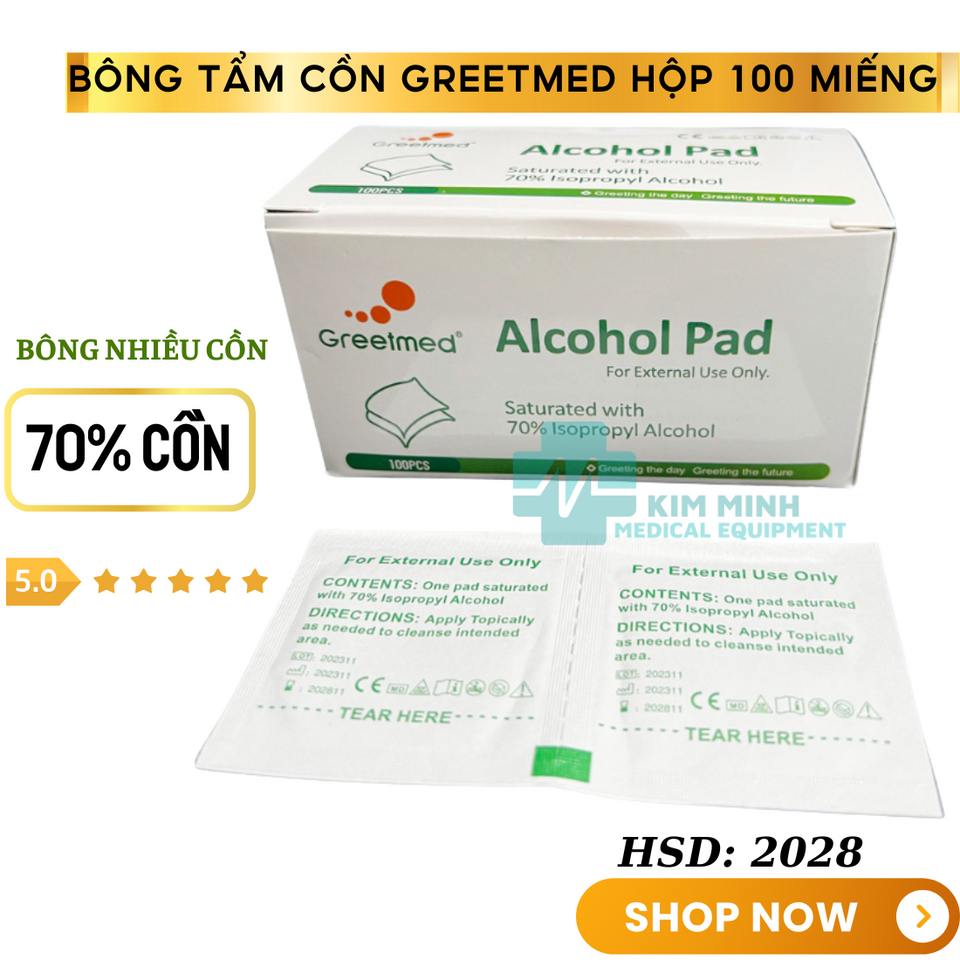 Thùng 100 Hộp Bông Tẩm Cồn Greetmed 70% - Bông Mịn Sát Khuẩn Đa Năng Cho Gia Đình - Vệ Sinh An Toàn và Tiện Lợi